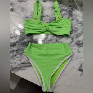 LainSnow Green High Waisted Ribbed Bikini